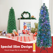5/6/7/8 FT Pre-Lit Christmas Pencil Tree with Colorful Fiber Optics Green