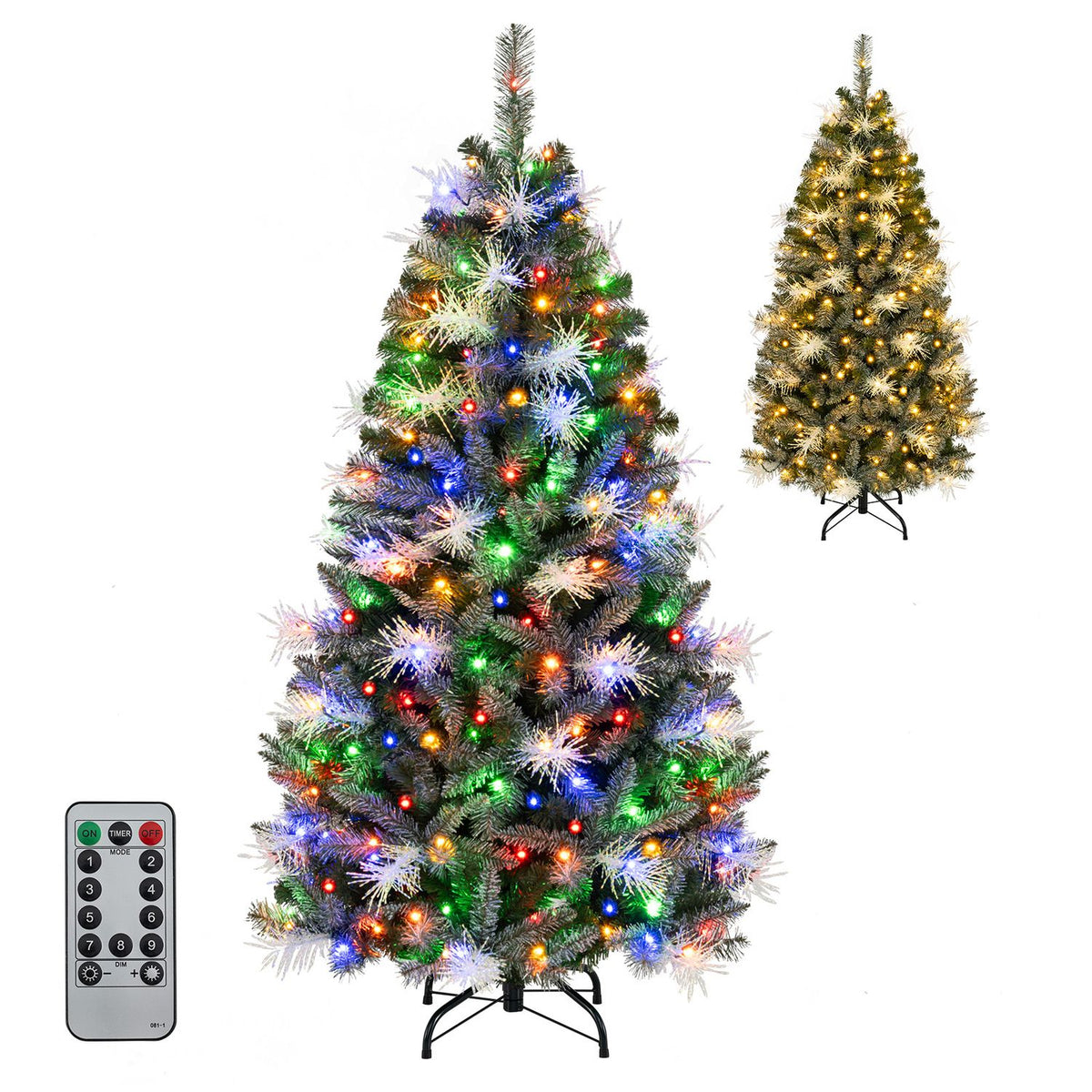 6 FT Pre-lit Christmas Tree with 250/470 Warm White and Multi-color Dimmable LED Lights for Home Party