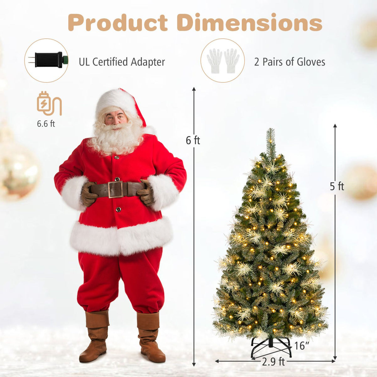 6 FT Pre-lit Christmas Tree with 250/470 Warm White and Multi-color Dimmable LED Lights for Home Party