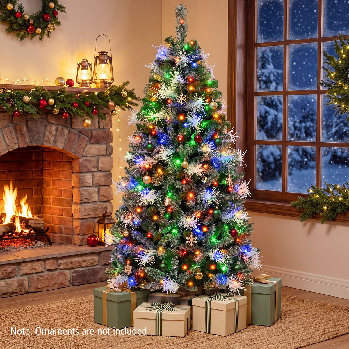 6 FT Pre-lit Christmas Tree with 250/470 Warm White and Multi-color Dimmable LED Lights for Home Party
