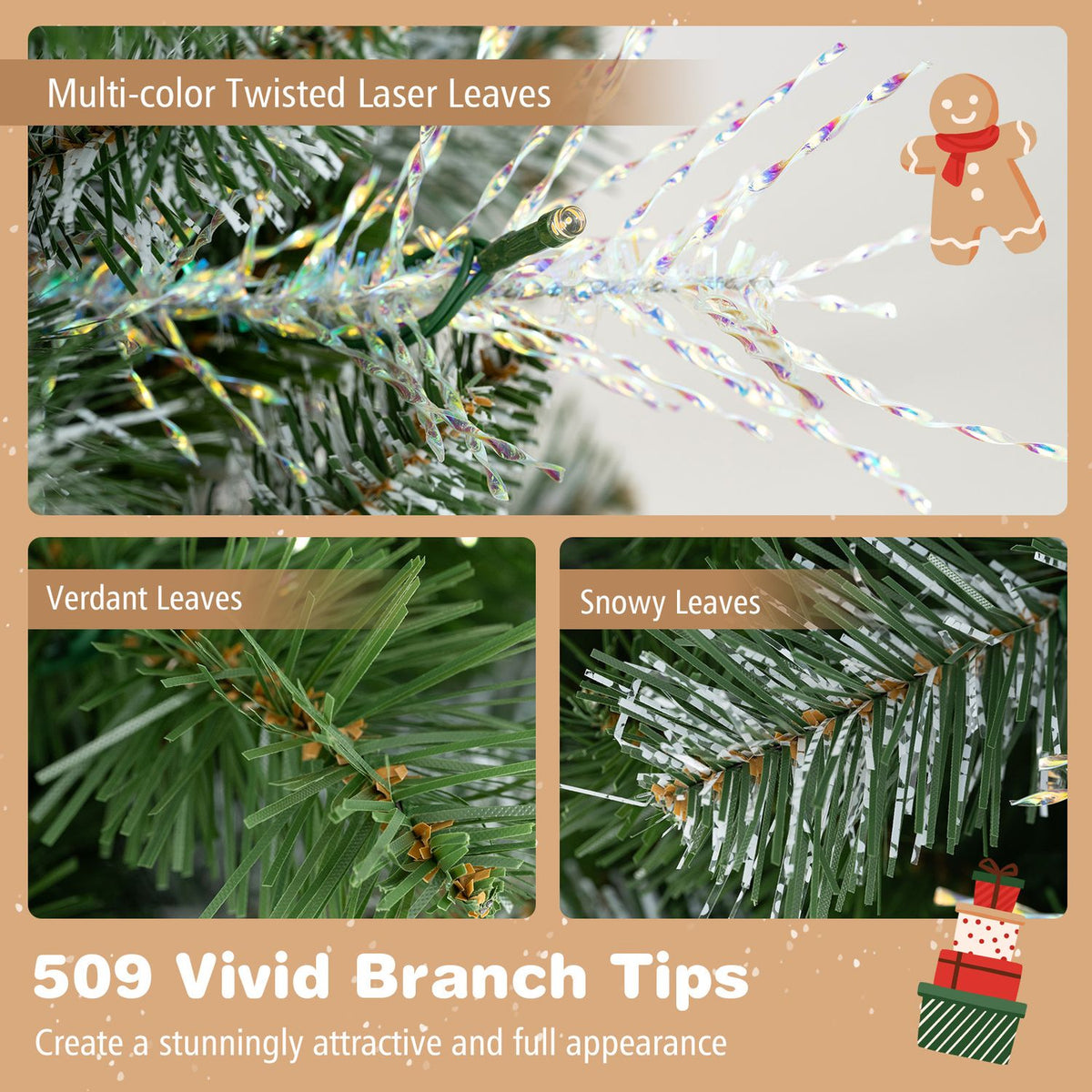 6 FT Pre-lit Christmas Tree with 250/470 Warm White and Multi-color Dimmable LED Lights for Home Party