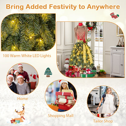 5 FT Pre-lit Mannequin Artificial Christmas Tree Dress Form Xmas Tree