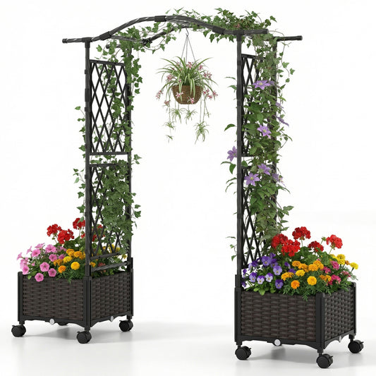 5 FT Self-Watering Planter Boxes with Lattice Trellis and Roof