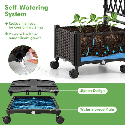 5 FT Self-Watering Planter Boxes with Lattice Trellis and Roof