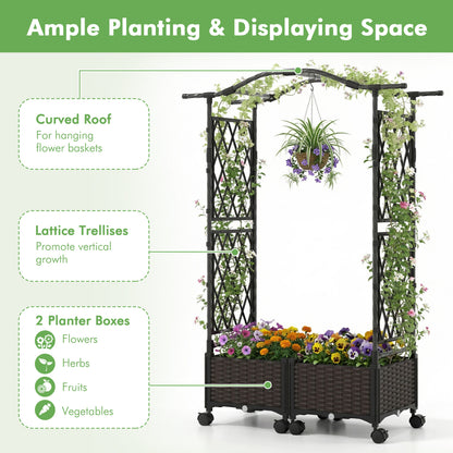 5 FT Self-Watering Planter Boxes with Lattice Trellis and Roof
