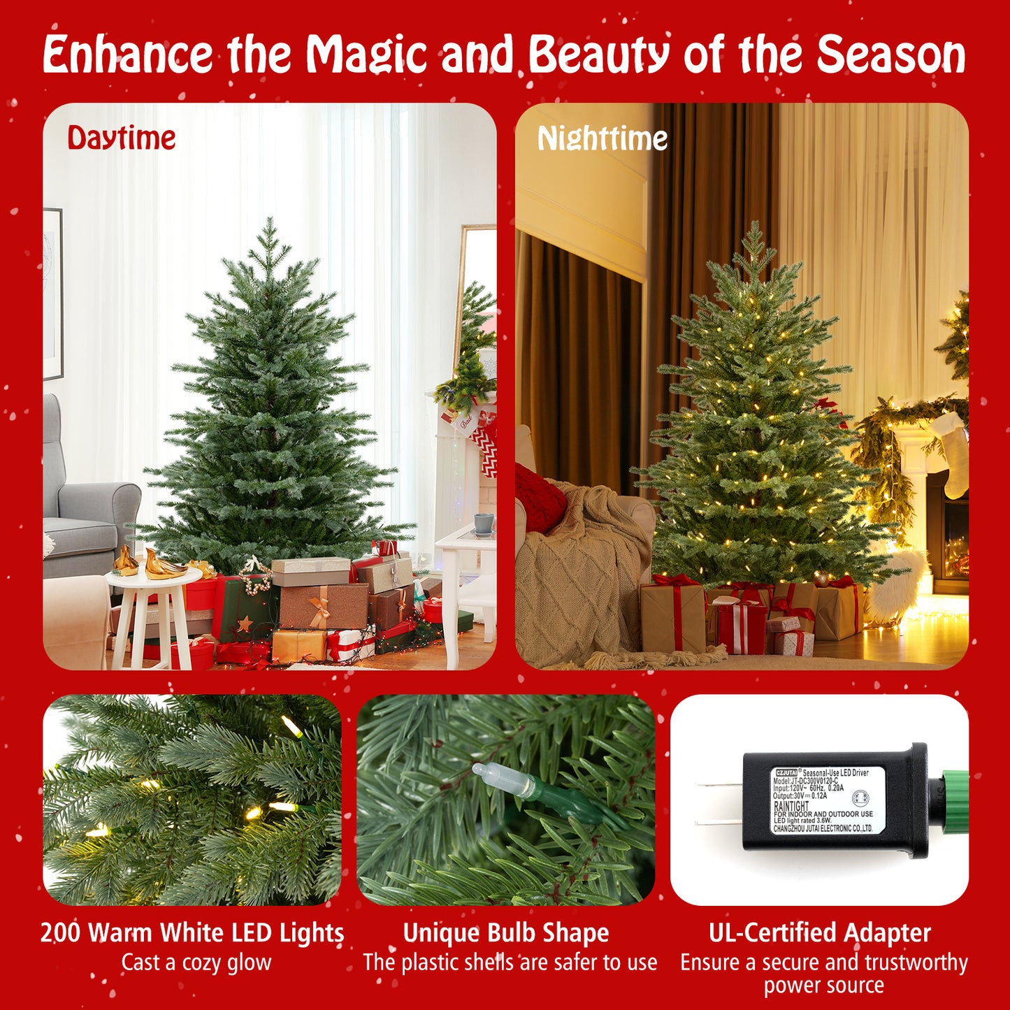 5/6/7 Feet Artificial Christmas Tree with 1426/2116/3156 Lush PVC and 200/300/400 Warm White LED Lights-5 fit