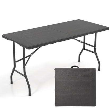 5FT Folding Picnic Table with Wood Grain HDPE Tabletop and Non-slip Foot Pads