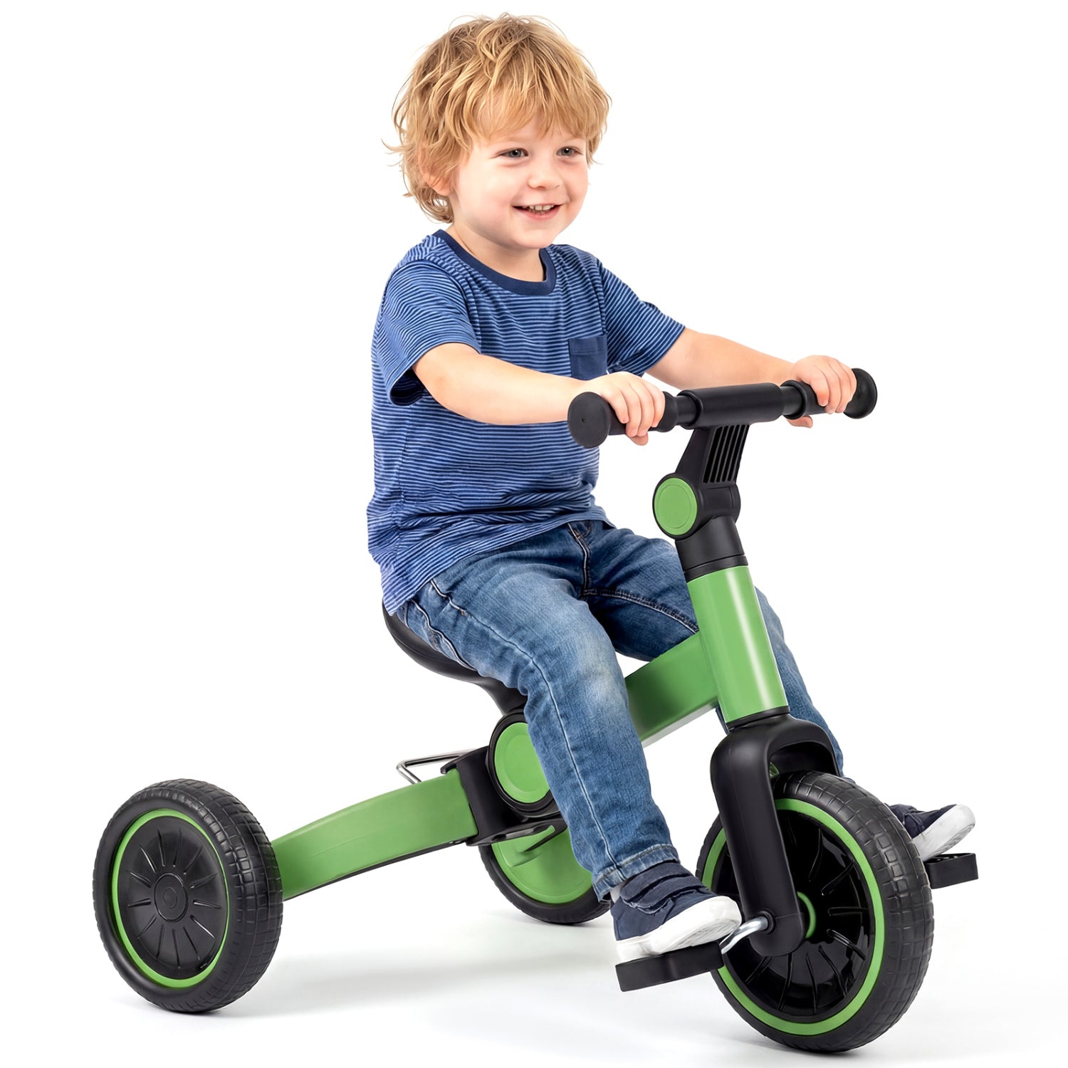 5-In-1 Toddler Bike Kids Balance Bike with Removable Pedals-Green