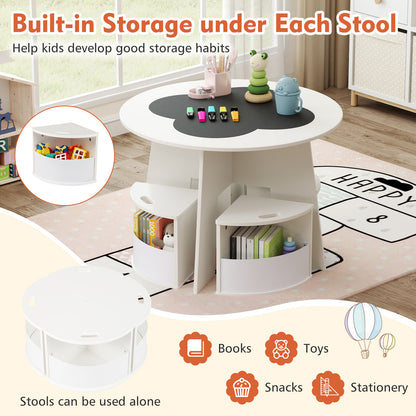 5 PCS Kids Table and Chair Set with Storage Stools for Activity-White
