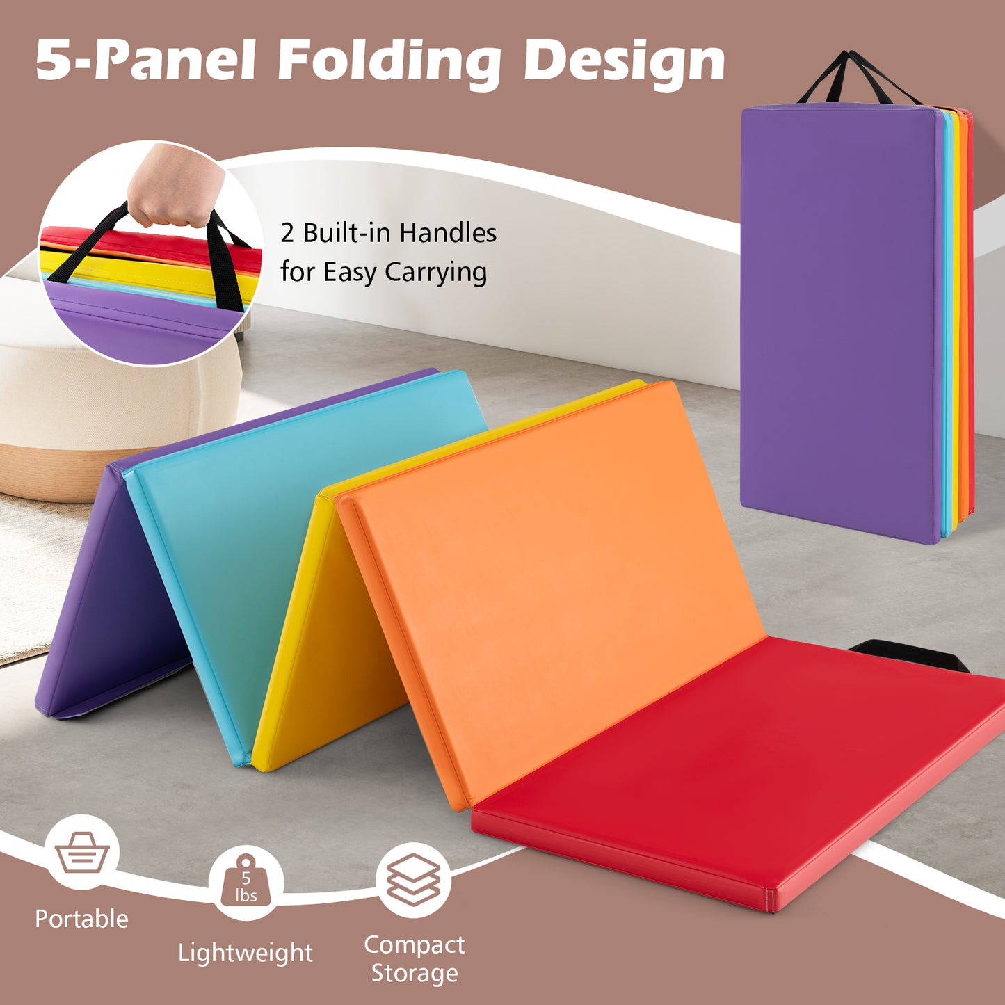 5-Panel Folding Gymnastics Mat for Kids and Adults