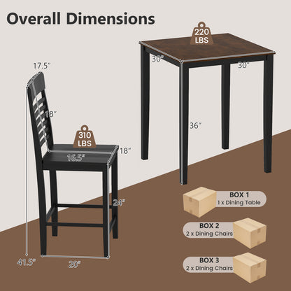 5-Piece Counter-Height Dining Table Set with Rubber Wood Frame and Footrest