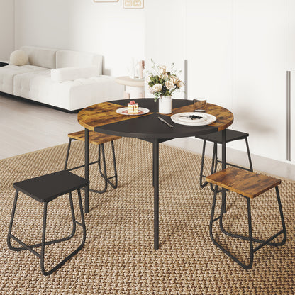 5-Piece Dining Set for 4 47 Inch Round Kitchen Table and 4 Stools-Brown