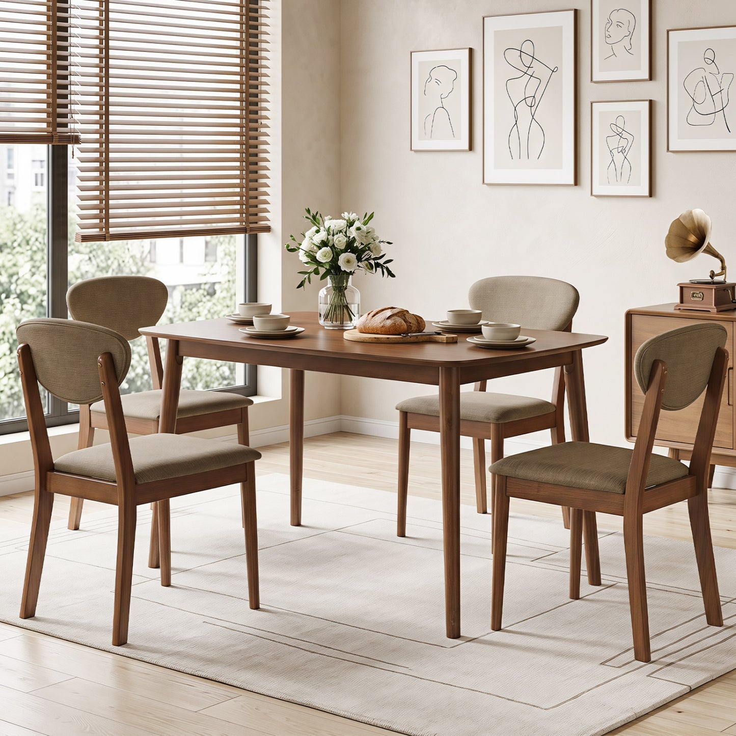 5-Piece Dining Set with Rectangular Table & 4 Fabric Chairs