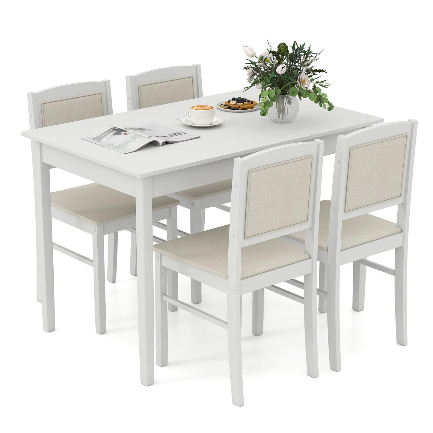5-Piece Dining Set for 4 with Rubber Wood Legs for Small Dining Room