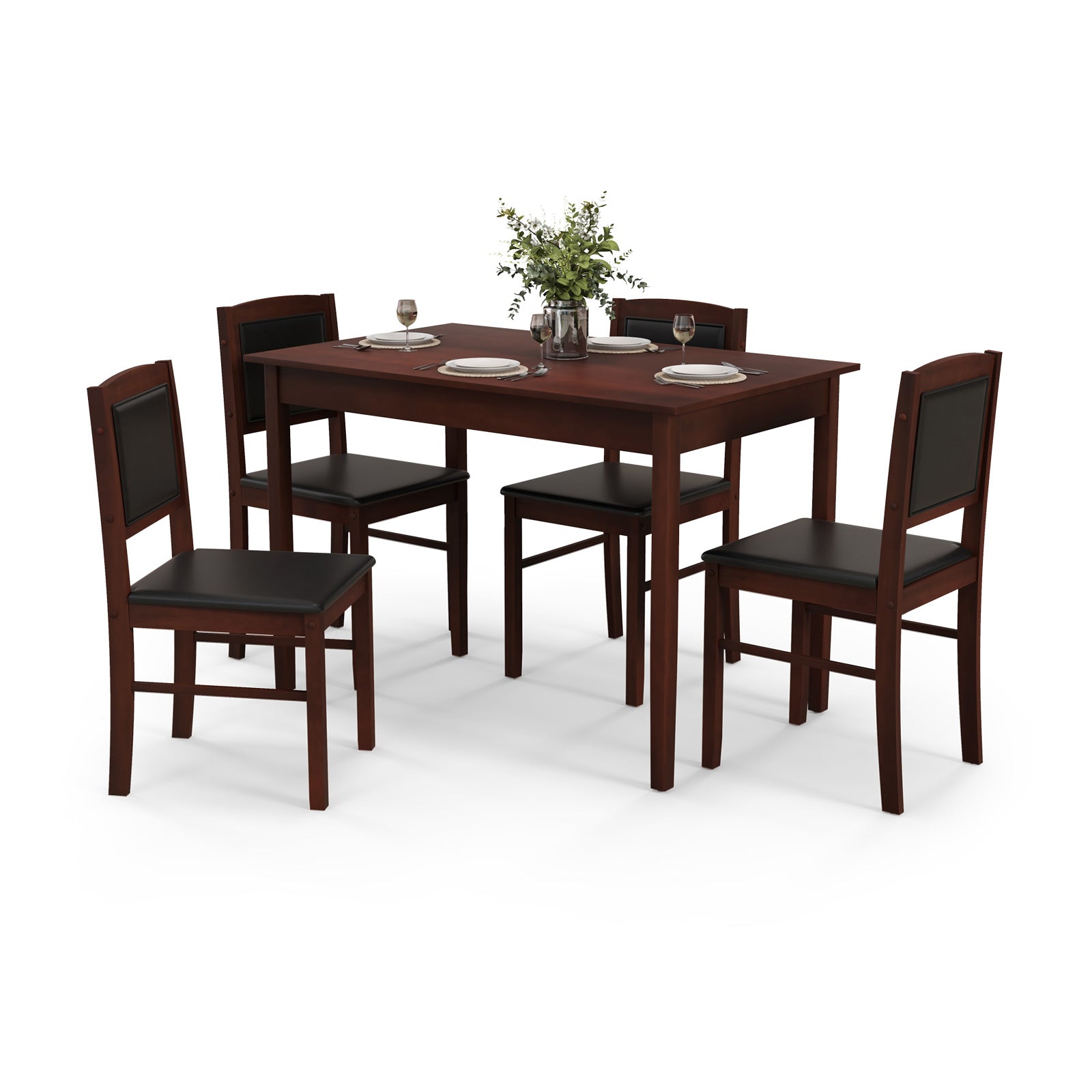 5-Piece Dining Set for 4 with Rubber Wood Legs for Small Dining Room-Beige - Brown