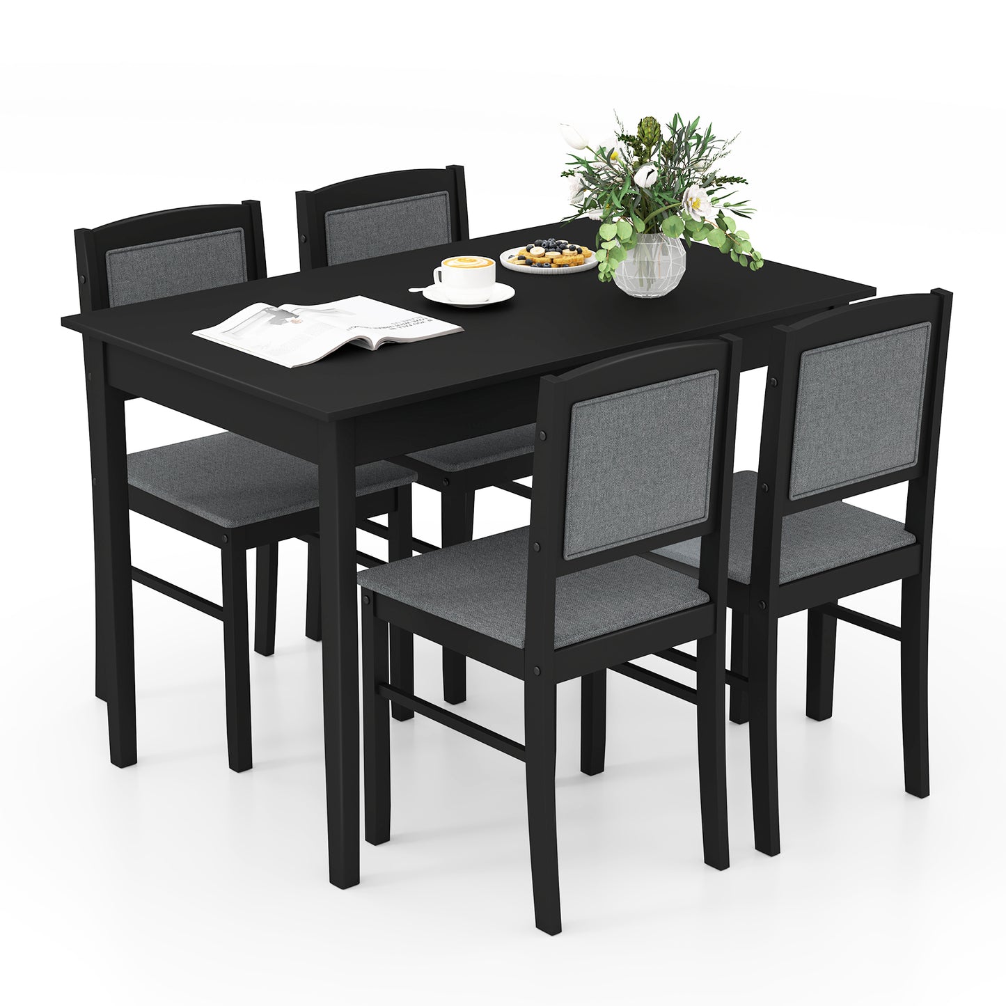 5-Piece Dining Set for 4 with Rubber Wood Legs for Small Dining Room-Beige - Gray