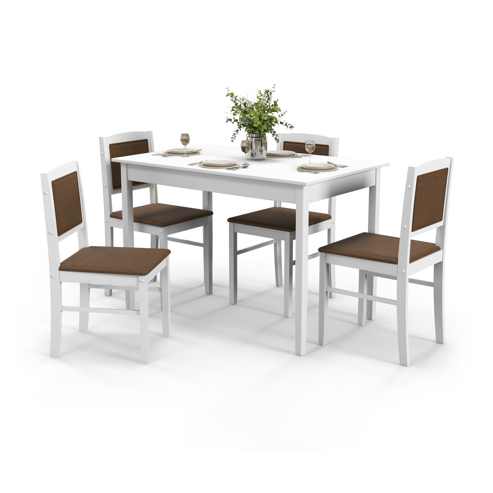 5-Piece Dining Set for 4 with Rubber Wood Legs for Small Dining Room-Beige - White