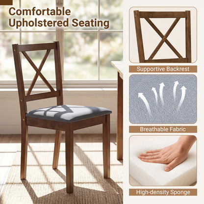 5-Piece Dining Set with Rectangular Table & Fabric Chairs