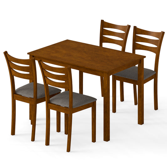 5-Piece Dining Table Set with Linen Fabric Upholstered Chairs and Solid Rubber Wood Frame for 4 People