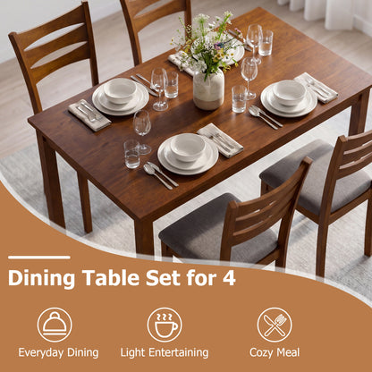 5-Piece Dining Table Set with Linen Fabric Upholstered Chairs and Solid Rubber Wood Frame for 4 People