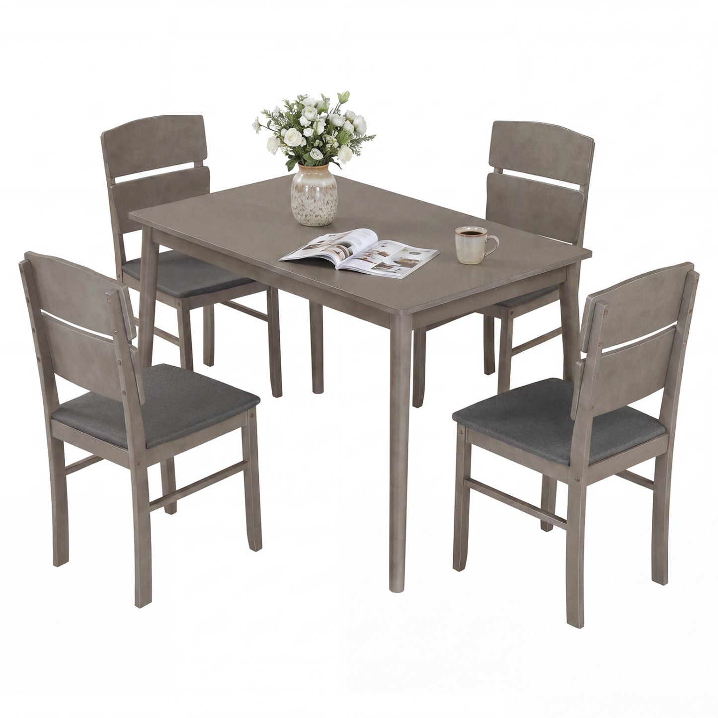 5-Piece Dining Table Set with High Curved Back Chairs