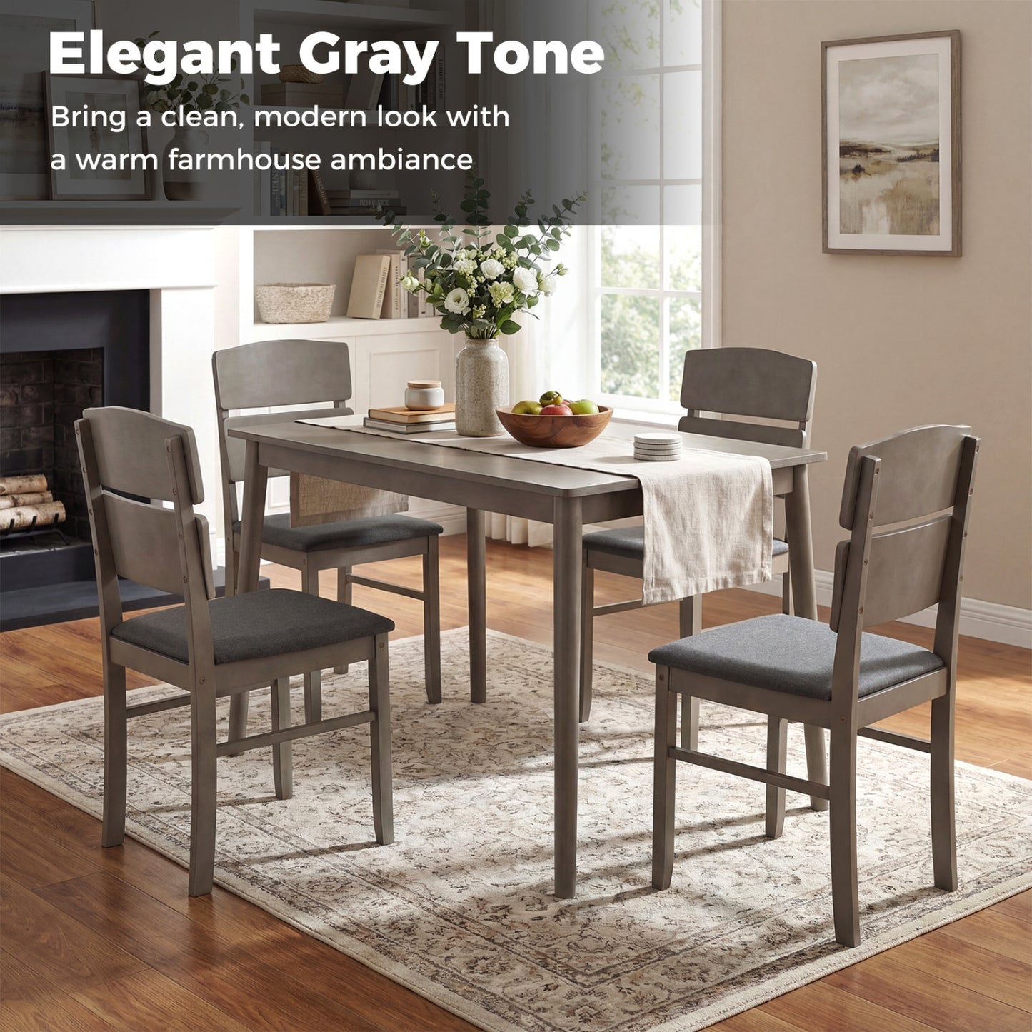 5-Piece Dining Table Set with High Curved Back Chairs