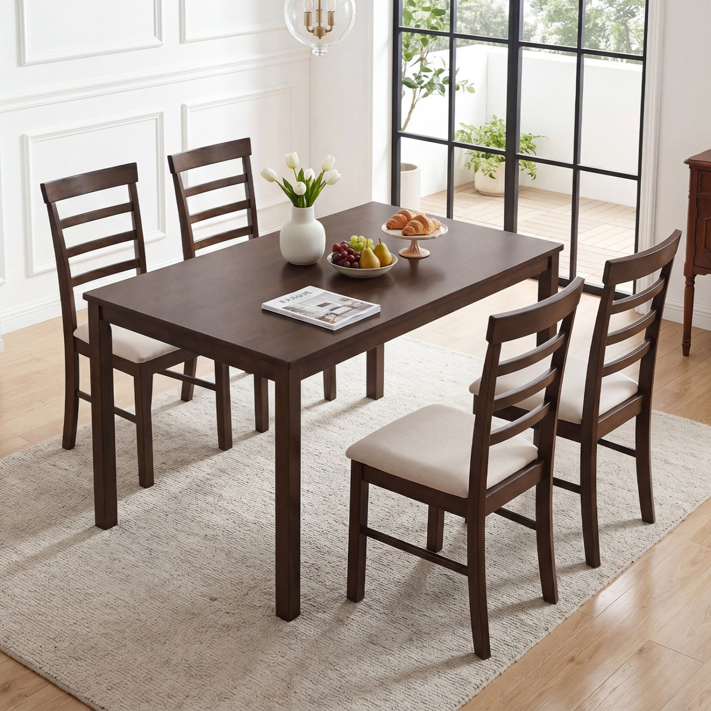 5-Piece Dining Table Set for 4 with Upholstered Chairs