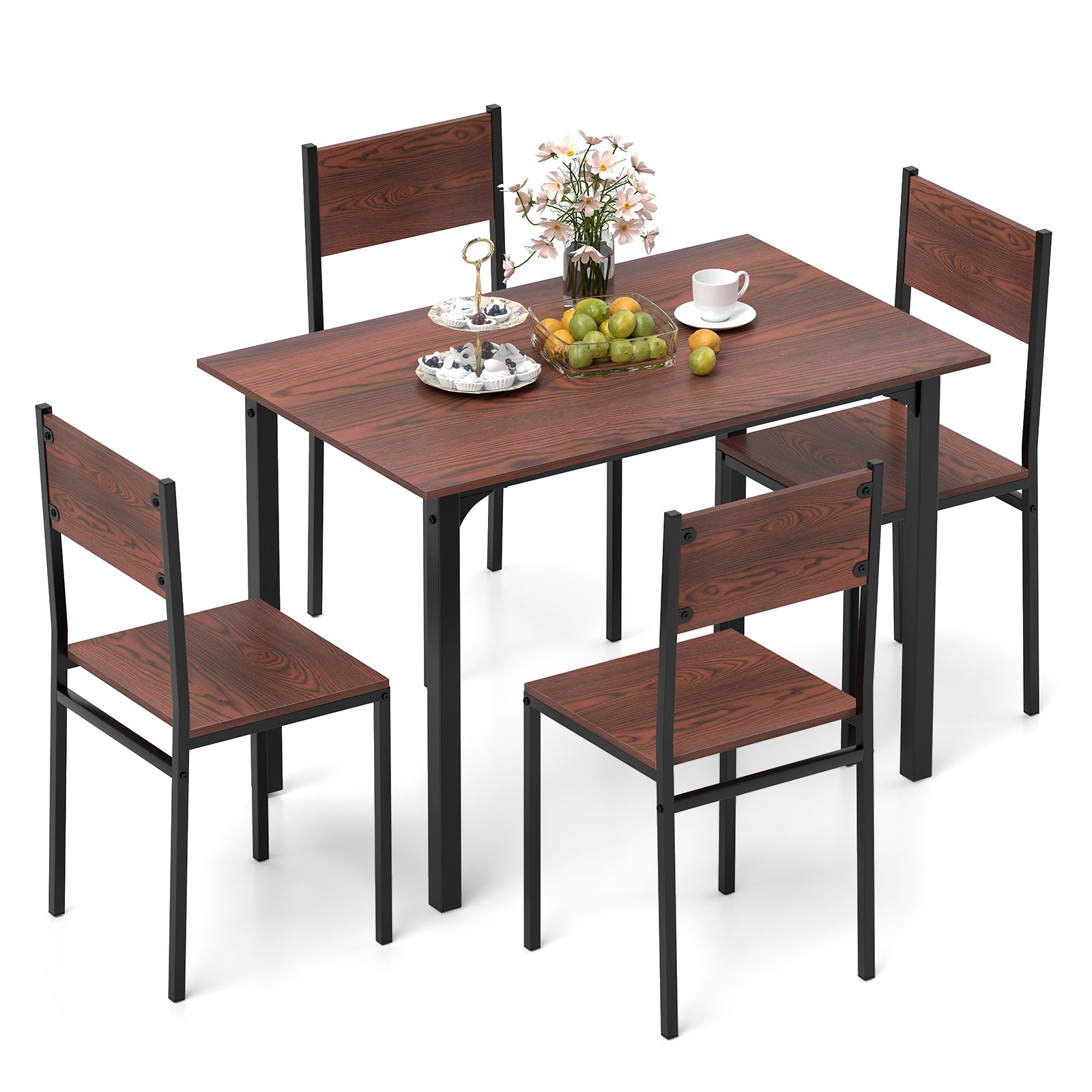 5 Piece Dining Table Set Industrial Style Kitchen Table and Chairs for 4-Grey - Walnut