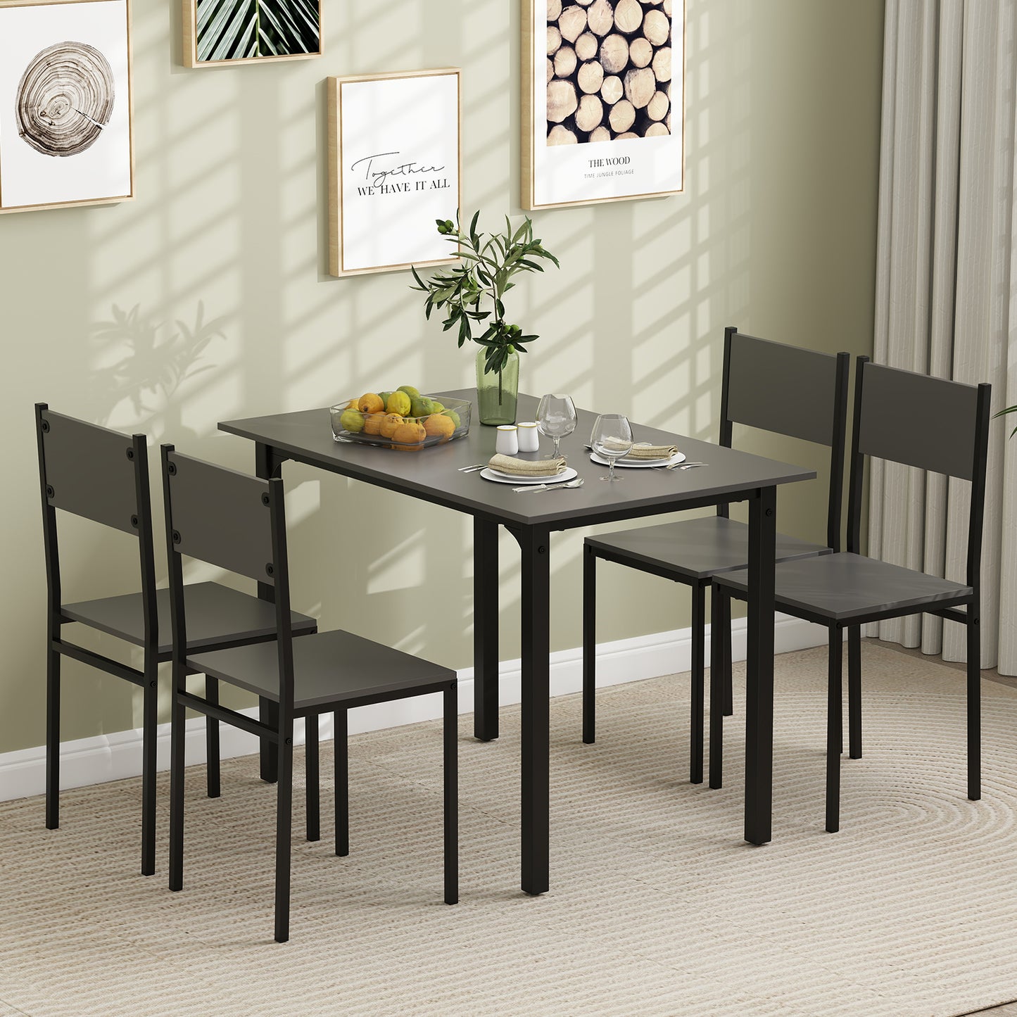 5 Piece Dining Table Set Industrial Style Kitchen Table and Chairs for 4-Grey - Grey