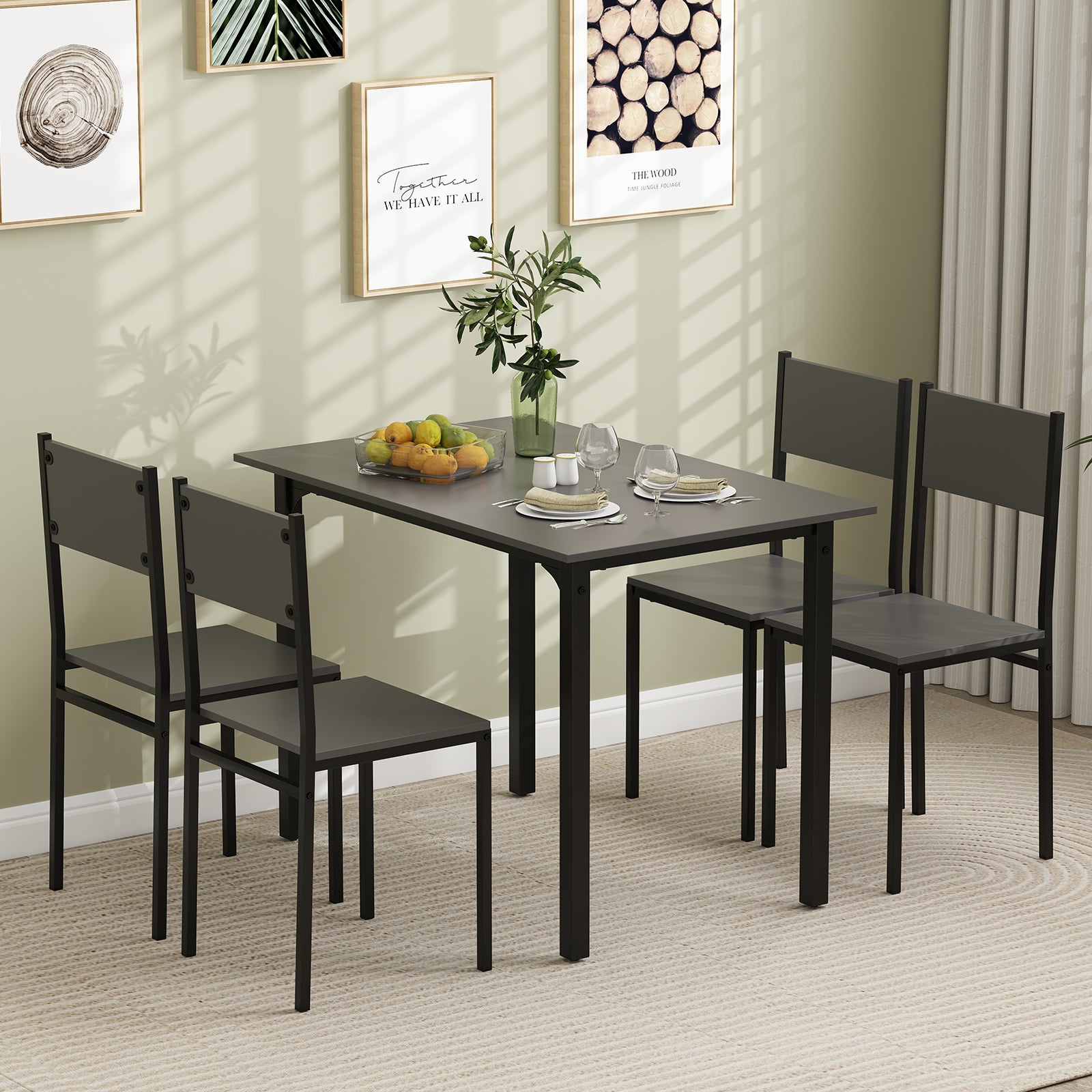 5 Piece Dining Table Set Industrial Style Kitchen Table and Chairs for 4-Grey - Grey