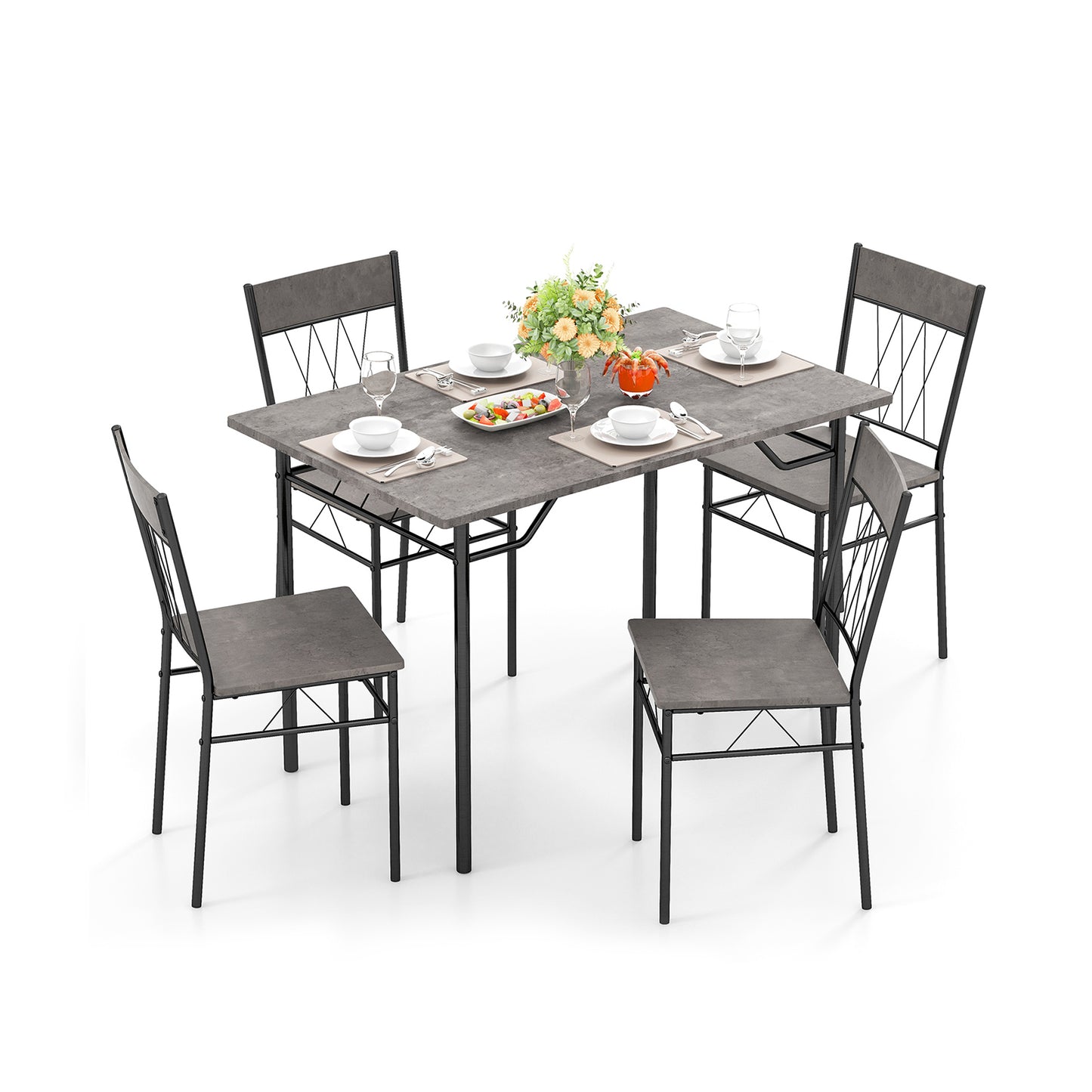 5-Piece Dining Table Set for 4 with Kitchen Table and 4 Dining Chairs-Black - Gray