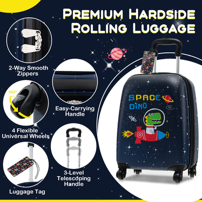5 Piece Kids Luggage Set with Backpack Neck Pillow Name Tag Lunch Bag