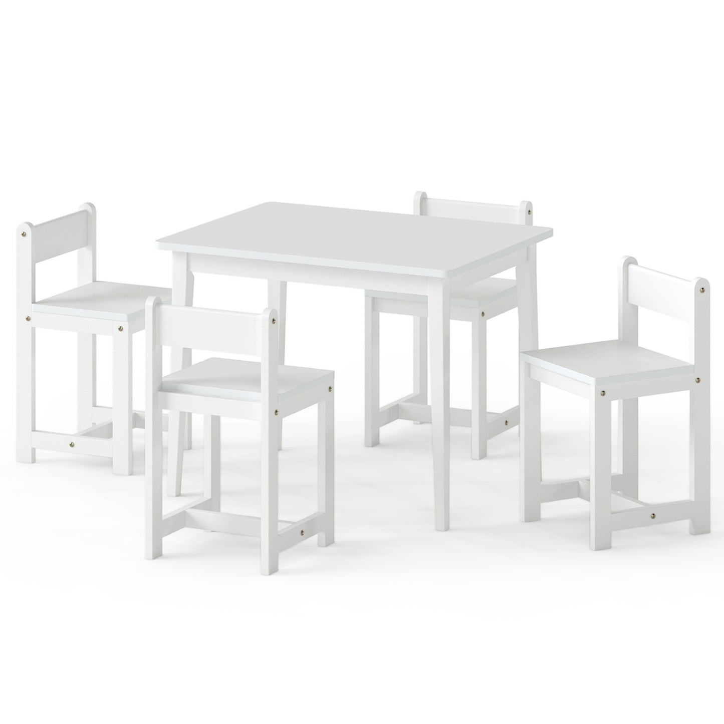 5-Piece Kids Table and Chairs Set Solid Rubber Wood Toddler Activity Table-White