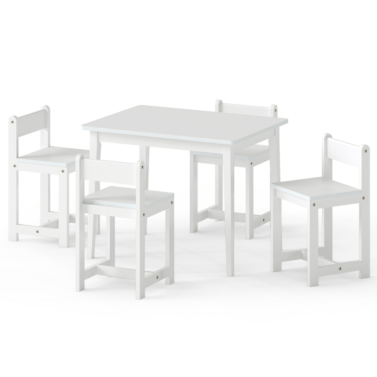 5-Piece Kids Table and Chairs Set Solid Rubber Wood Toddler Activity Table-White