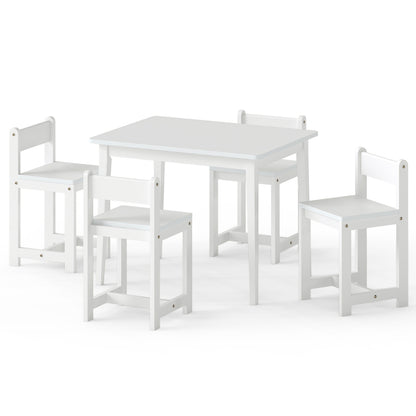 5-Piece Kids Table and Chairs Set Solid Rubber Wood Toddler Activity Table-White