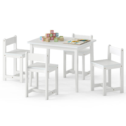 5-Piece Kids Table and Chairs Set Solid Rubber Wood Toddler Activity Table-White