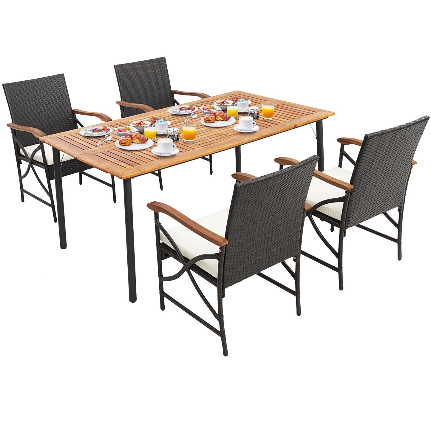 5/7-Piece Outdoor Dining Set with Acacia Wood Table-6 Pieces + - 5 Pieces