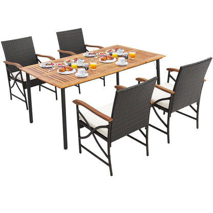 5/7-Piece Outdoor Dining Set with Acacia Wood Table-6 Pieces + - 5 Pieces