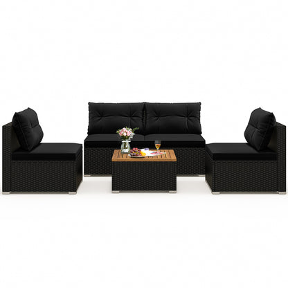 5 Piece Outdoor Furniture Set with Solid Tabletop and Soft Cushions-Off White - Black
