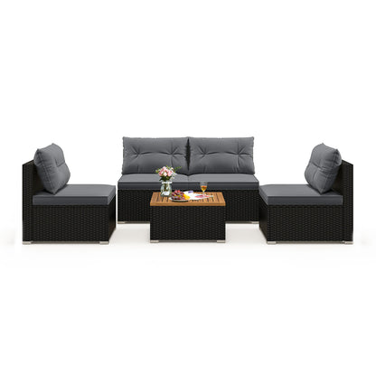 5 Piece Outdoor Furniture Set with Solid Tabletop and Soft Cushions-Off White - Gray