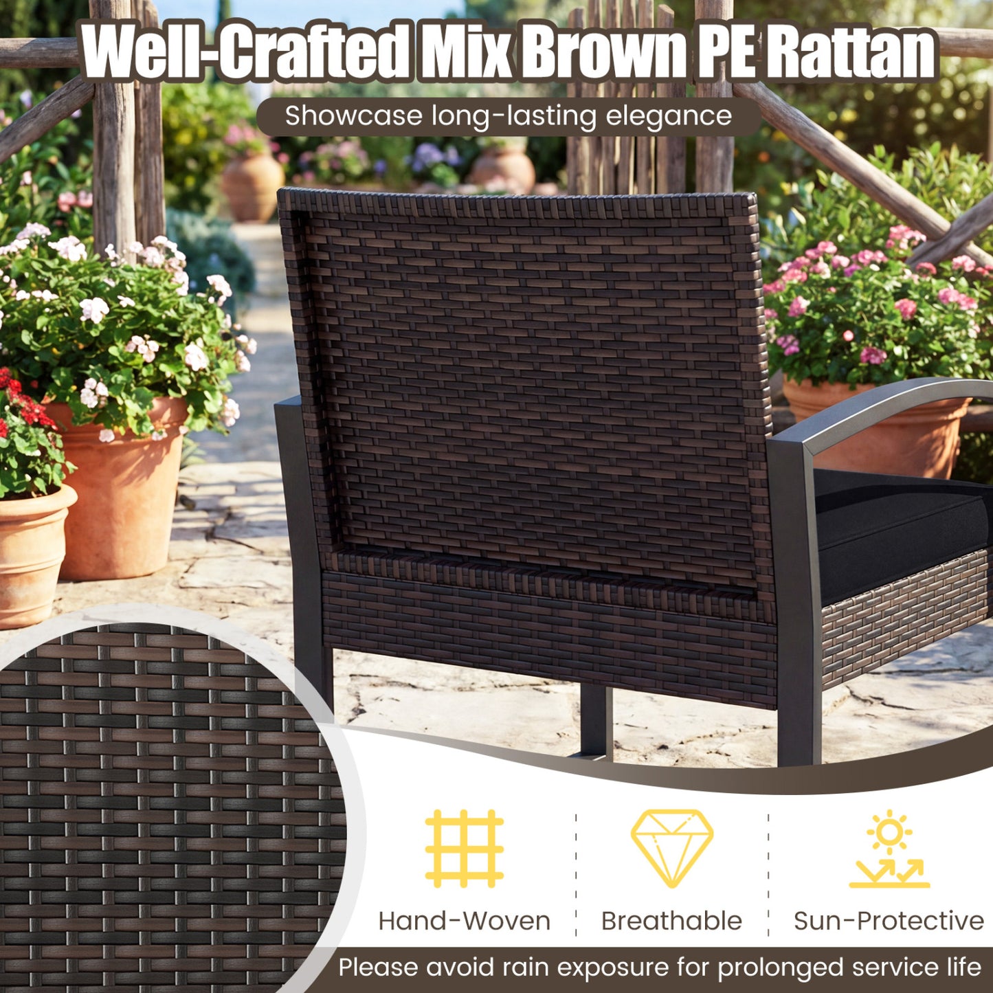 5-Piece Patio Conversation Set with 2 Ottomans and Tempered Glass Side Table