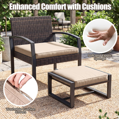 5-Piece Patio Conversation Set with 2 Ottomans and Tempered Glass Side Table