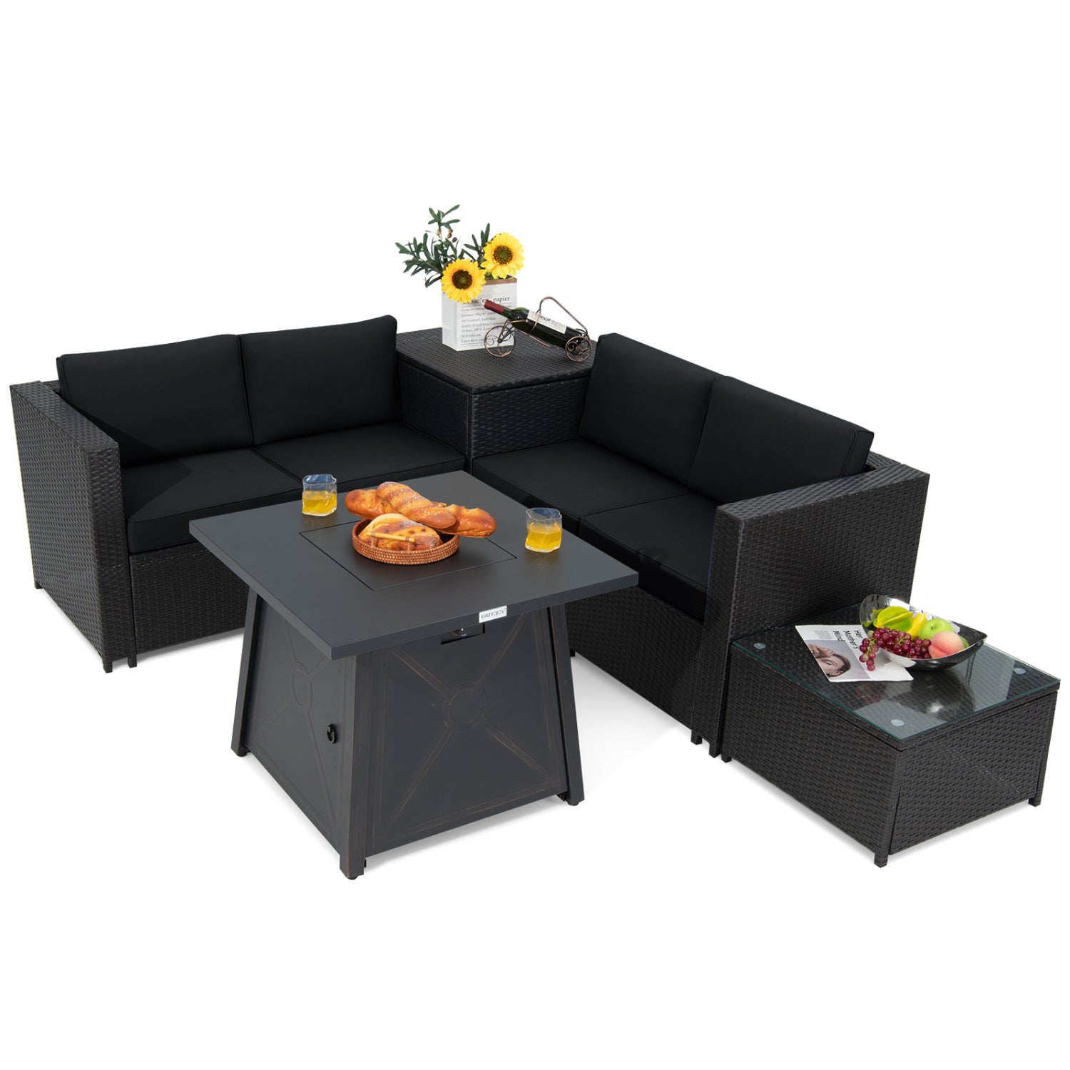 5 Piece Patio Furniture Set with 50000 BTU Propane Fire Pit Table
