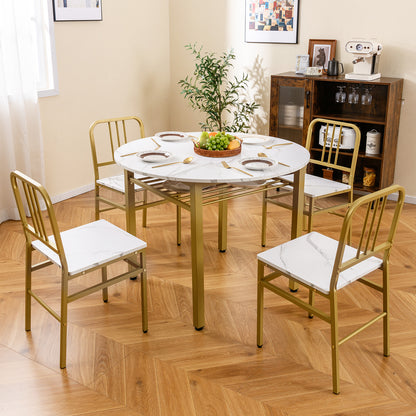 5-Piece Round Dining Table Set with Storage Shelf for Dining Room-White