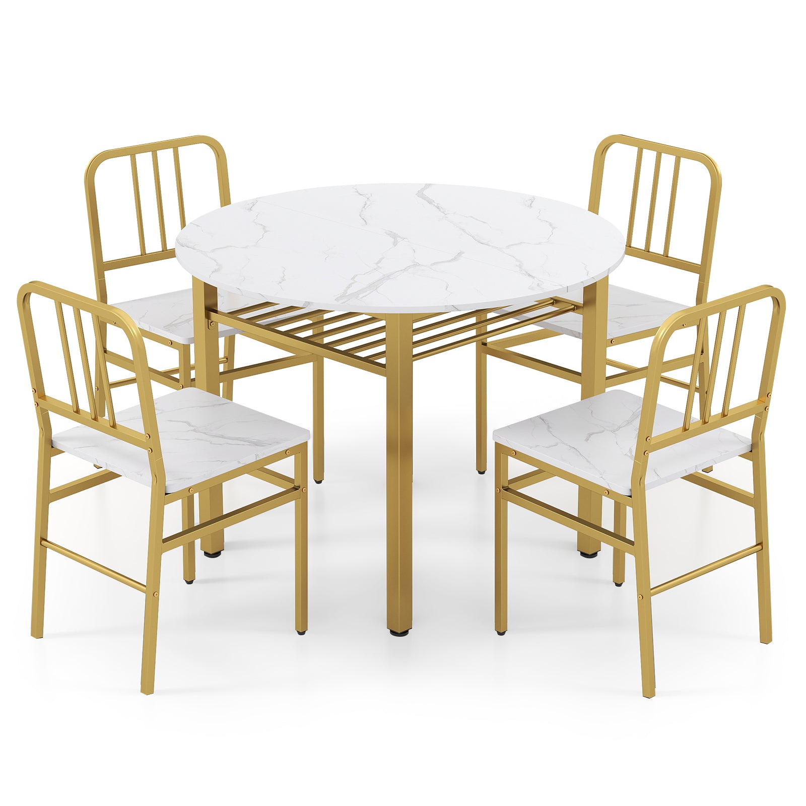5-Piece Round Dining Table Set with Storage Shelf for Dining Room-White