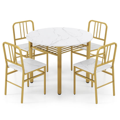 5-Piece Round Dining Table Set with Storage Shelf for Dining Room-White