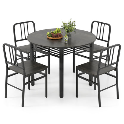 5-Piece Round Dining Table Set with Storage Shelf for Dining Room-Gray