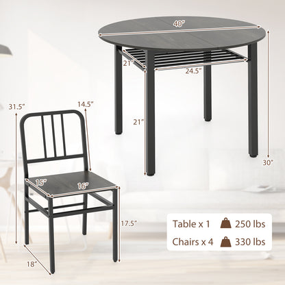 5-Piece Round Dining Table Set with Storage Shelf for Dining Room-Gray