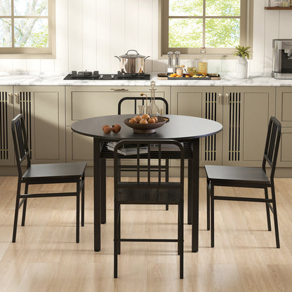 5-Piece Round Dining Table Set with Storage Shelf for Dining Room-Gray