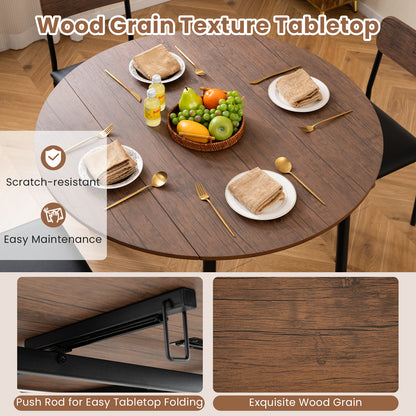 5-Piece Round Kitchen Table Set with Drop Leaf Tabletop and 4 Upholstered Dining Chairs-Brown